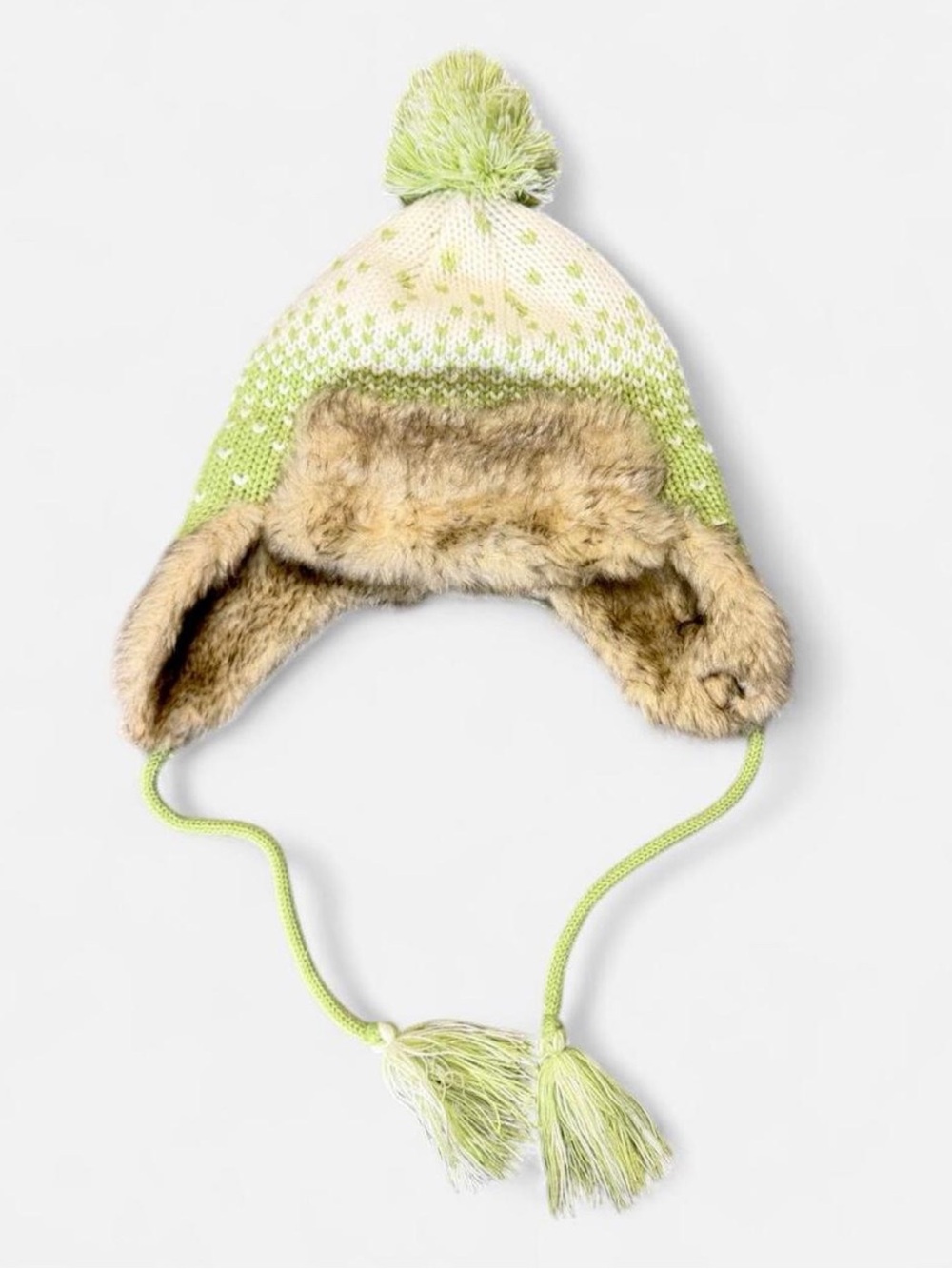 American Crown Women’s Fur Lined Pom Pom Winter Trapper Hat - Light Green